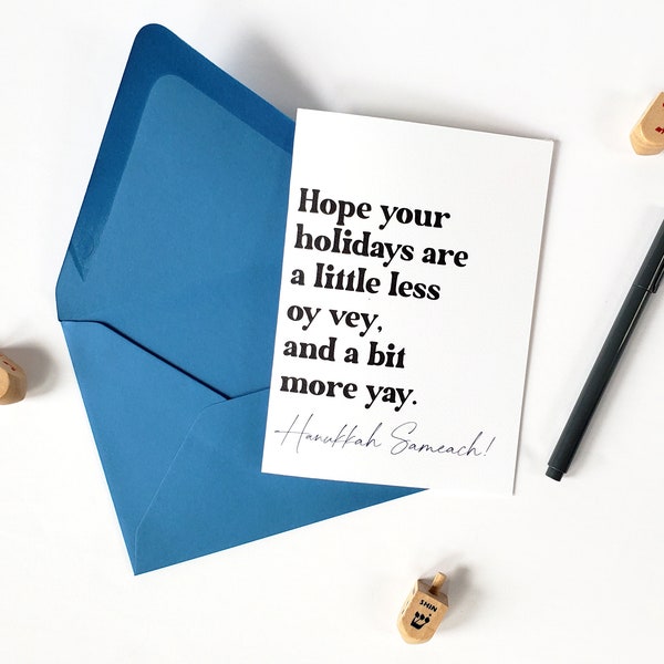 Oy Vey Hanukkah Card with Matching Envelope (Hanukkah Gift, Jewish Holiday Card, Hanukkah Menorah Card, Festival of Lights, Chanukah Card)