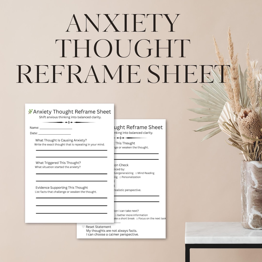 Anxiety Thought Reframe Printable | CBT Thought Record PDF ...