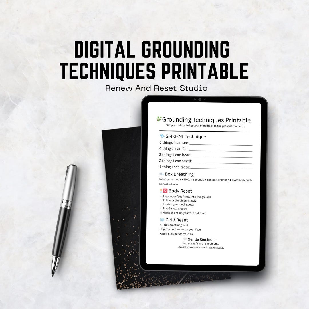Grounding Techniques Printable | Anxiety Relief Worksheet PDF | 5-4-3-2 ...