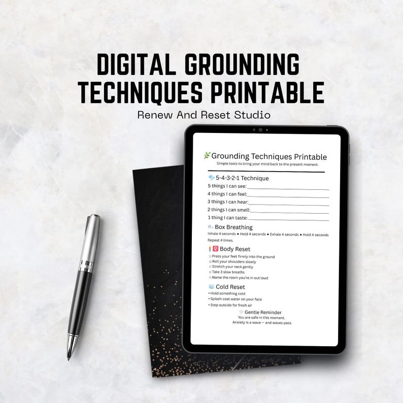 Grounding Techniques Printable | Anxiety Relief Worksheet PDF | 5-4-3-2 ...