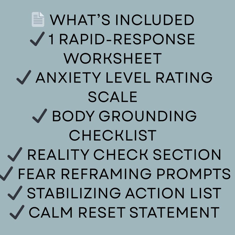Anxiety Emergency Quick Plan Printable | Panic Response Worksheet PDF ...