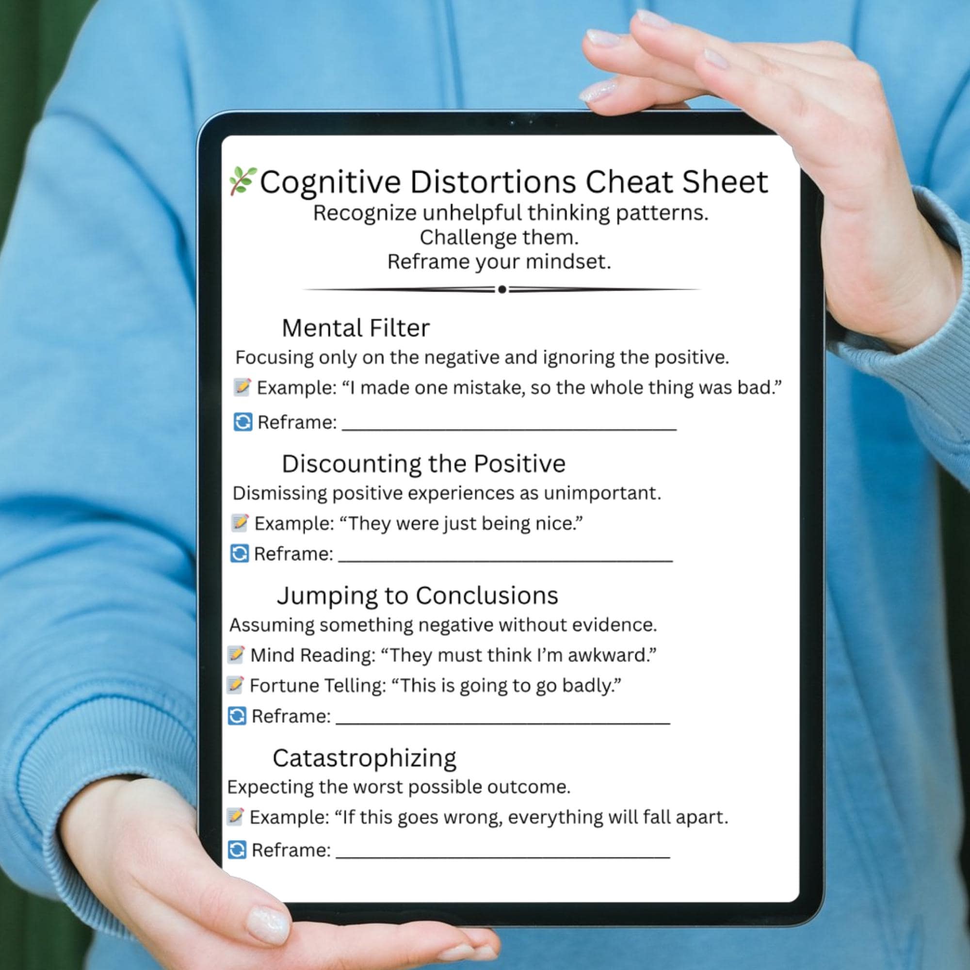 Cognitive Distortions Cheat Sheet | CBT Worksheet (PDF Download) - Etsy
