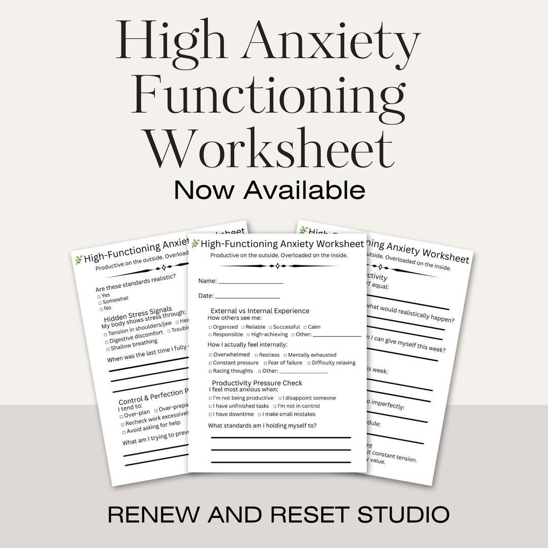 High Functioning Anxiety Worksheet | Overthinking & Perfectionism ...