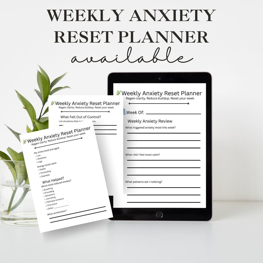 Weekly Anxiety Reset Planner Printable | Anxiety Reflection Worksheet ...