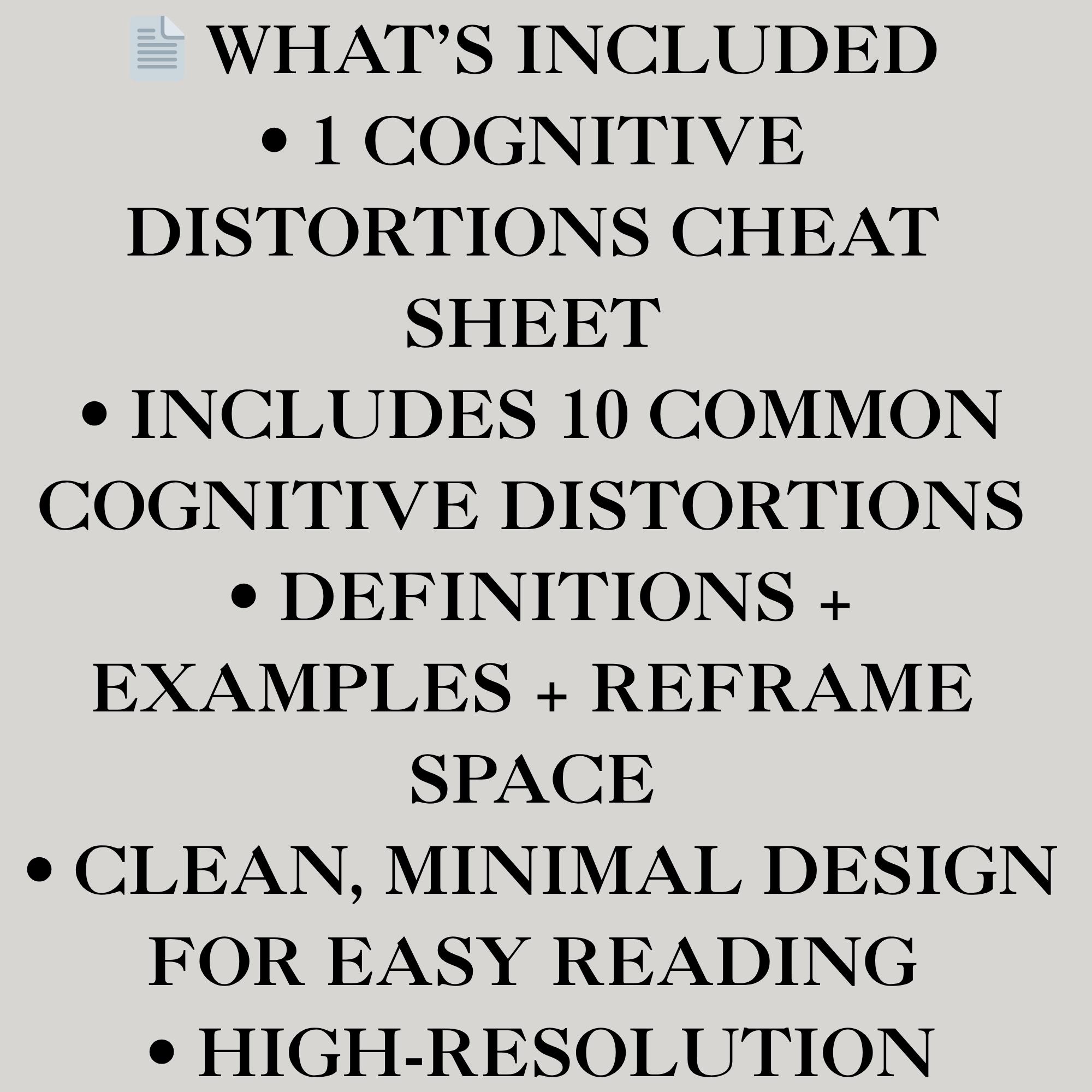 Cognitive Distortions Cheat Sheet | CBT Worksheet (PDF Download) - Etsy