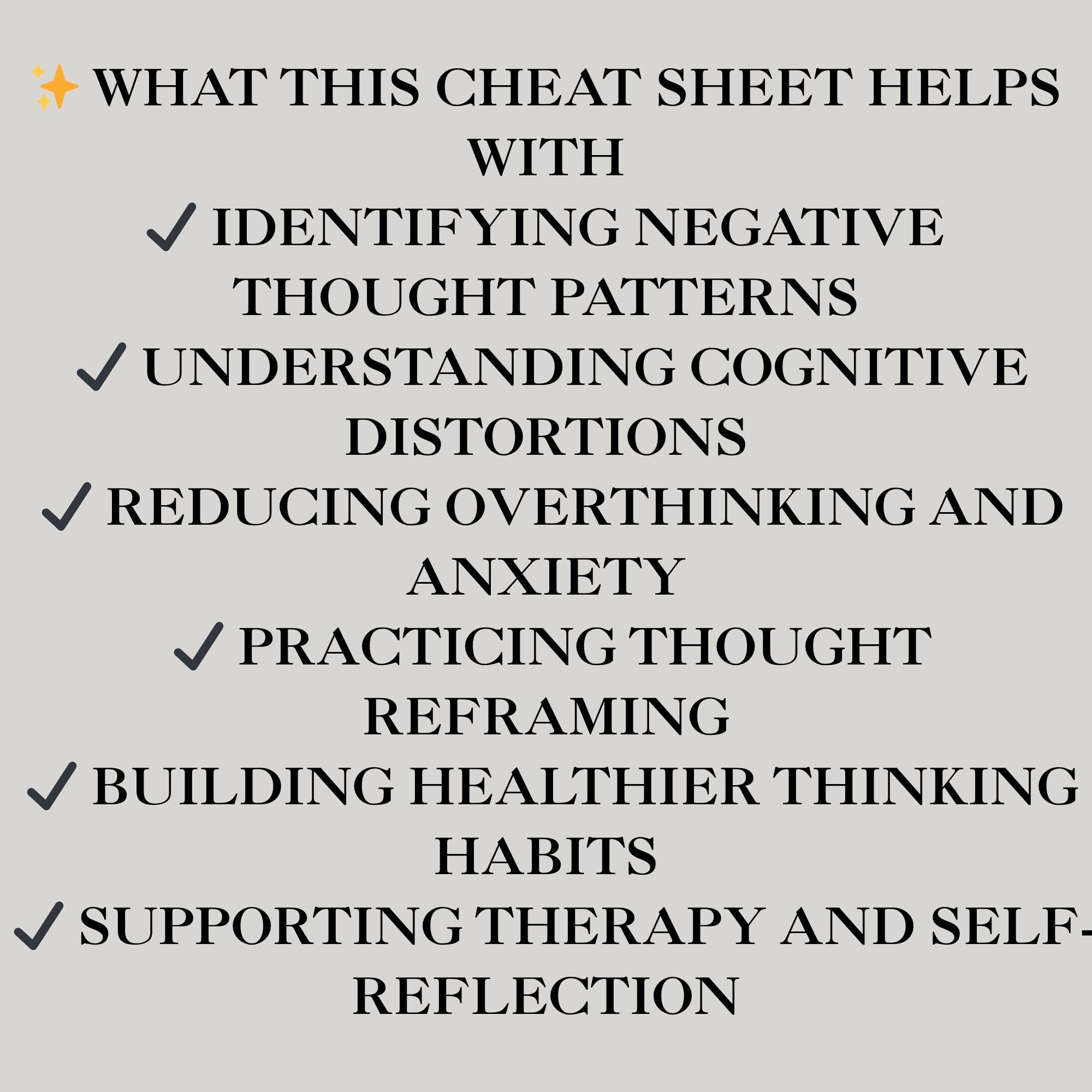Cognitive Distortions Cheat Sheet | CBT Worksheet (PDF Download) - Etsy