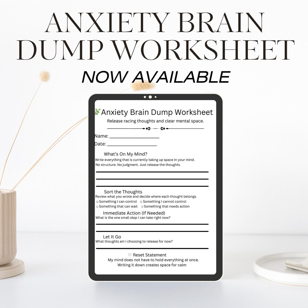 Anxiety Brain Dump Worksheet Printable | Overthinking Worksheet PDF ...