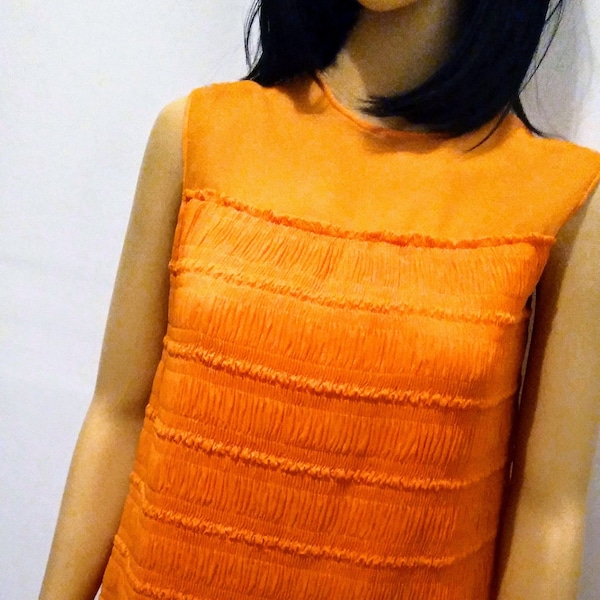 Vintage 1960s Orange Mod Rayon Chiffon Cocktail Dress