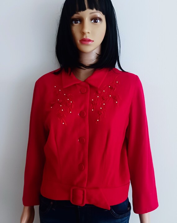 Vintage Red 1940s Short Red Wool Blazer - image 1