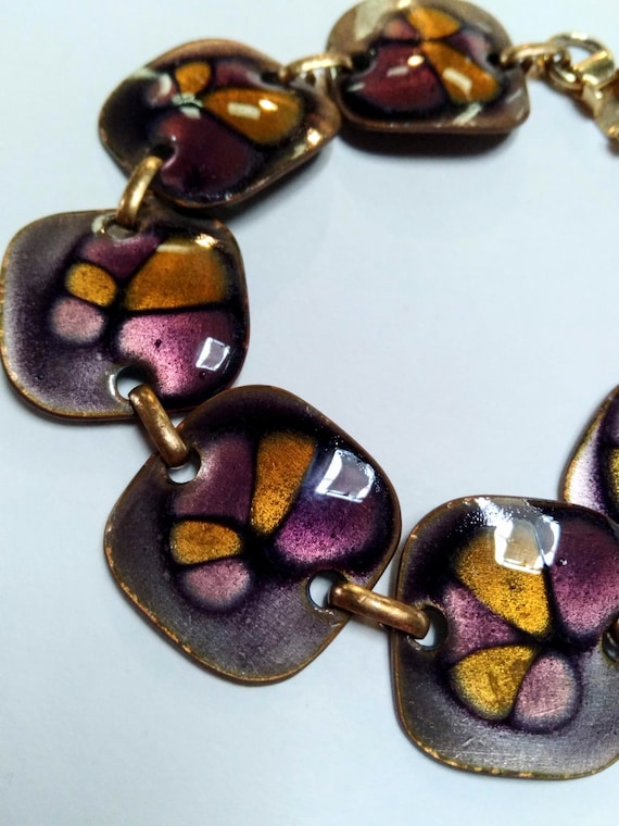 Mid Century modern Cooper Enamel Signed Bracelet
