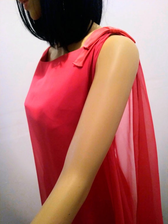 Vintage 60s Red Chiffon Cocktail Dress - image 2