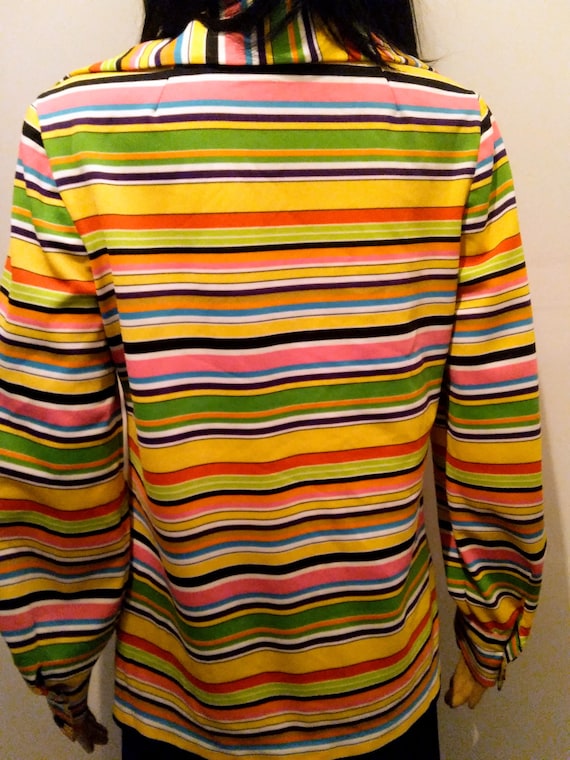 Vintage 70s Longsleeve Knit Stripped Blouse, Long… - image 4