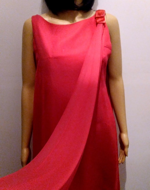 Vintage 60s Red Chiffon Cocktail Dress - image 5