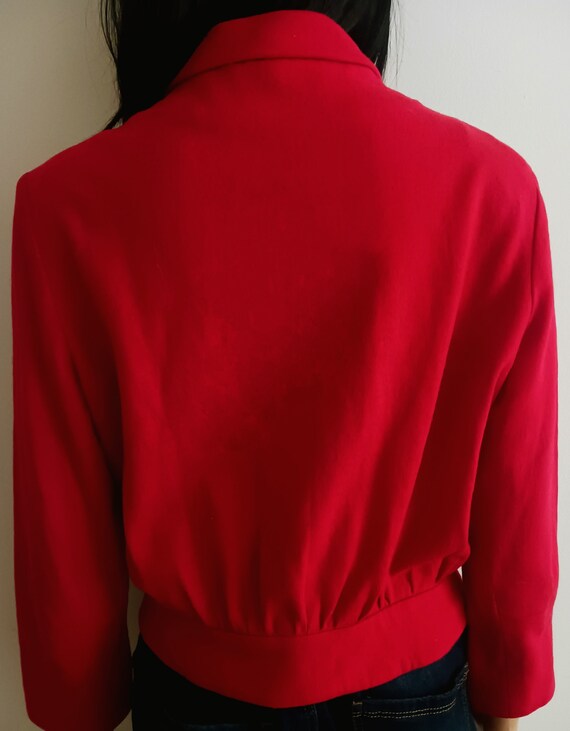 Vintage Red 1940s Short Red Wool Blazer - image 6