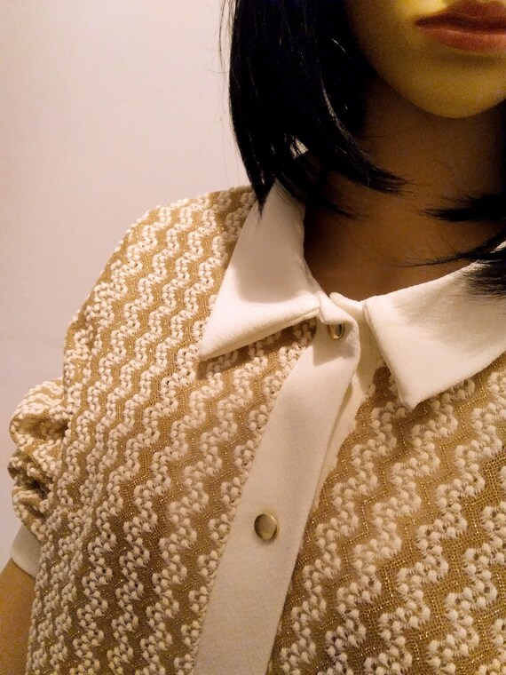 Gold Lame Knit 70s Long sleeve Disco Blouse - image 3