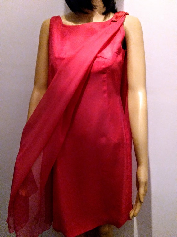 Vintage 60s Red Chiffon Cocktail Dress - image 1