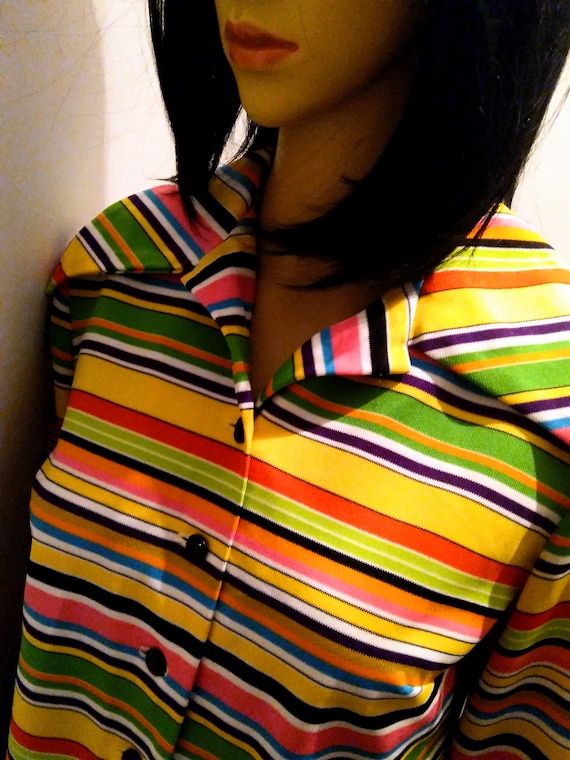 Vintage 70s Longsleeve Knit Stripped Blouse, Long… - image 2