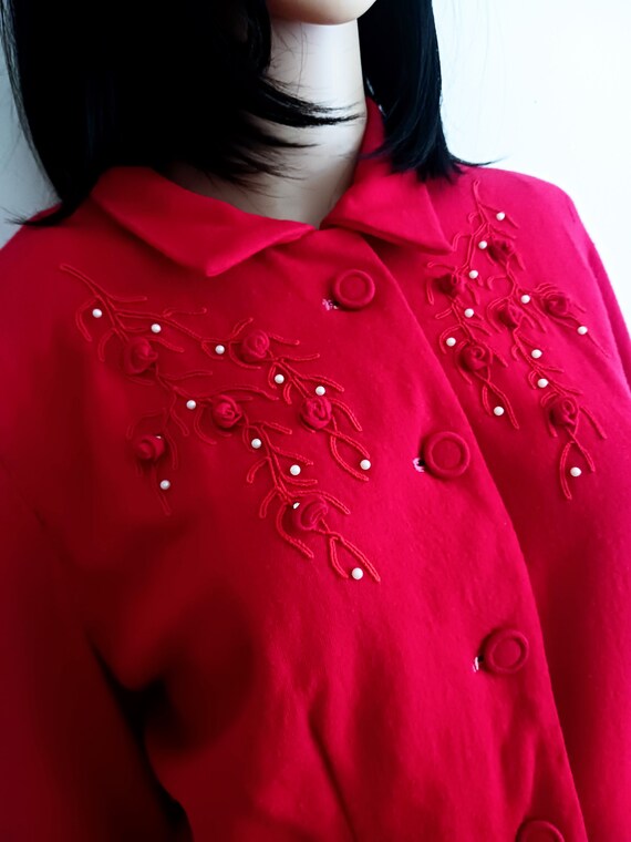 Vintage Red 1940s Short Red Wool Blazer - image 2