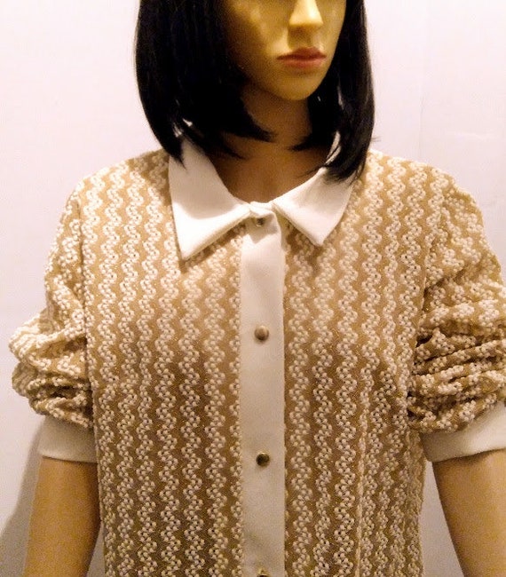 Gold Lame Knit 70s Long sleeve Disco Blouse - image 2