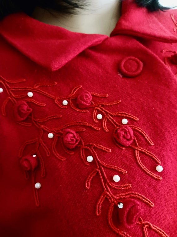 Vintage Red 1940s Short Red Wool Blazer - image 5