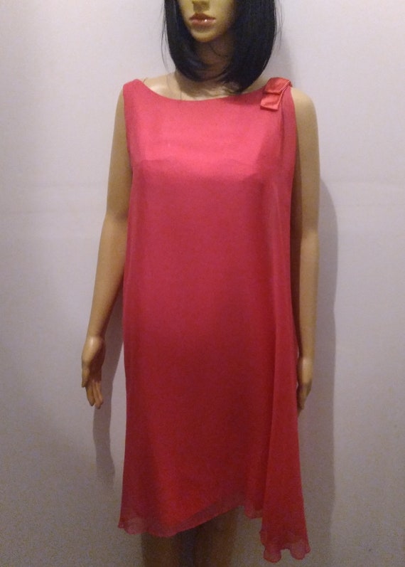 Vintage 60s Red Chiffon Cocktail Dress - image 3
