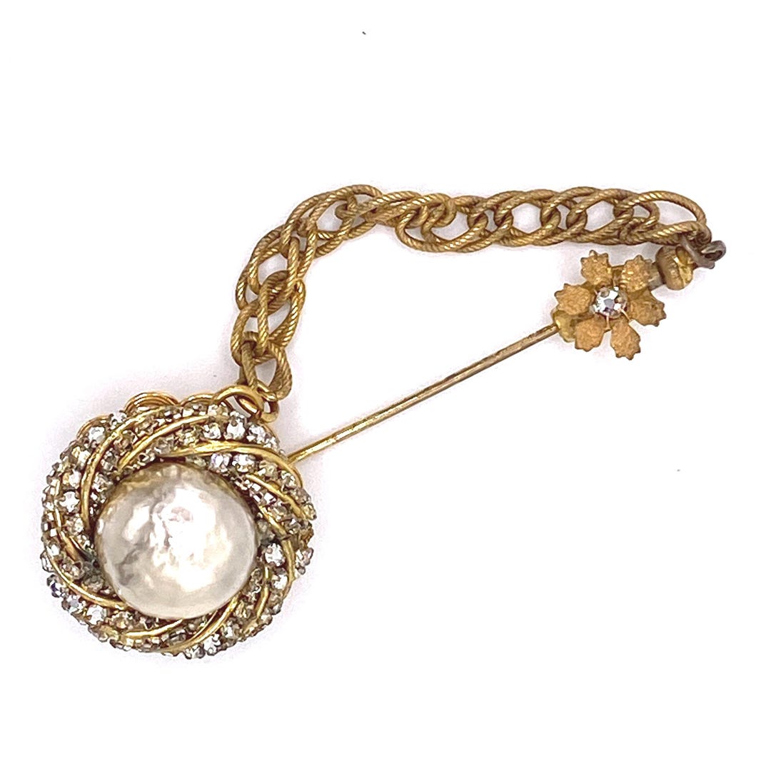 Sorrell Stick Pin Miriam Haskell Lapel Pin, Stick Pin With Faux Pearl and Rhinestones - Etsy
