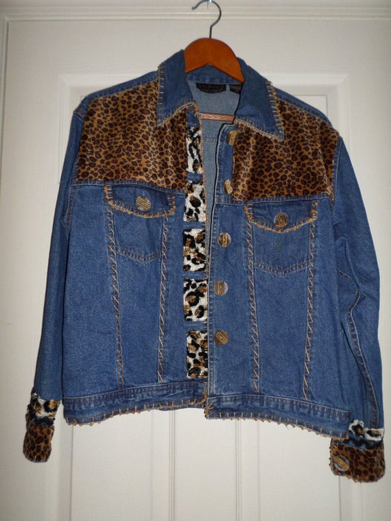 Vintage Jean Jacket Leopard Print 