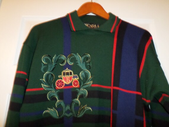Vintage Escada Sweater Cardigan Tartan Hunter Gree
