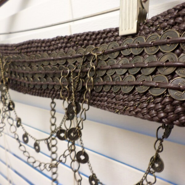 Reserved for Frankbunny Coin Belt Belly Dance Belt Brown Boho Wide woven Small Medium Large Bohemian Hippie Adjustable size