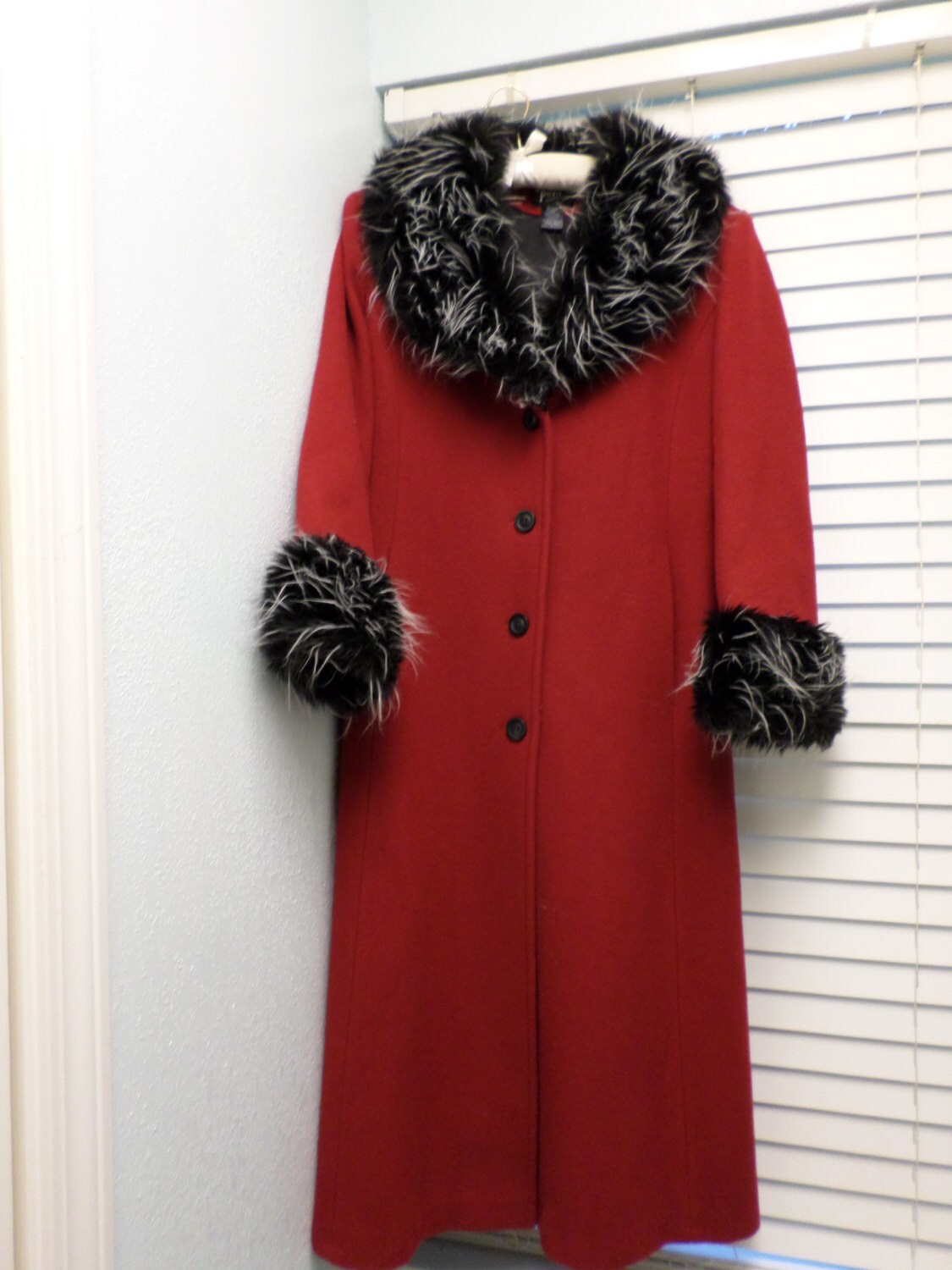Vintage Red Coat Faux Fur Trim Size 6 