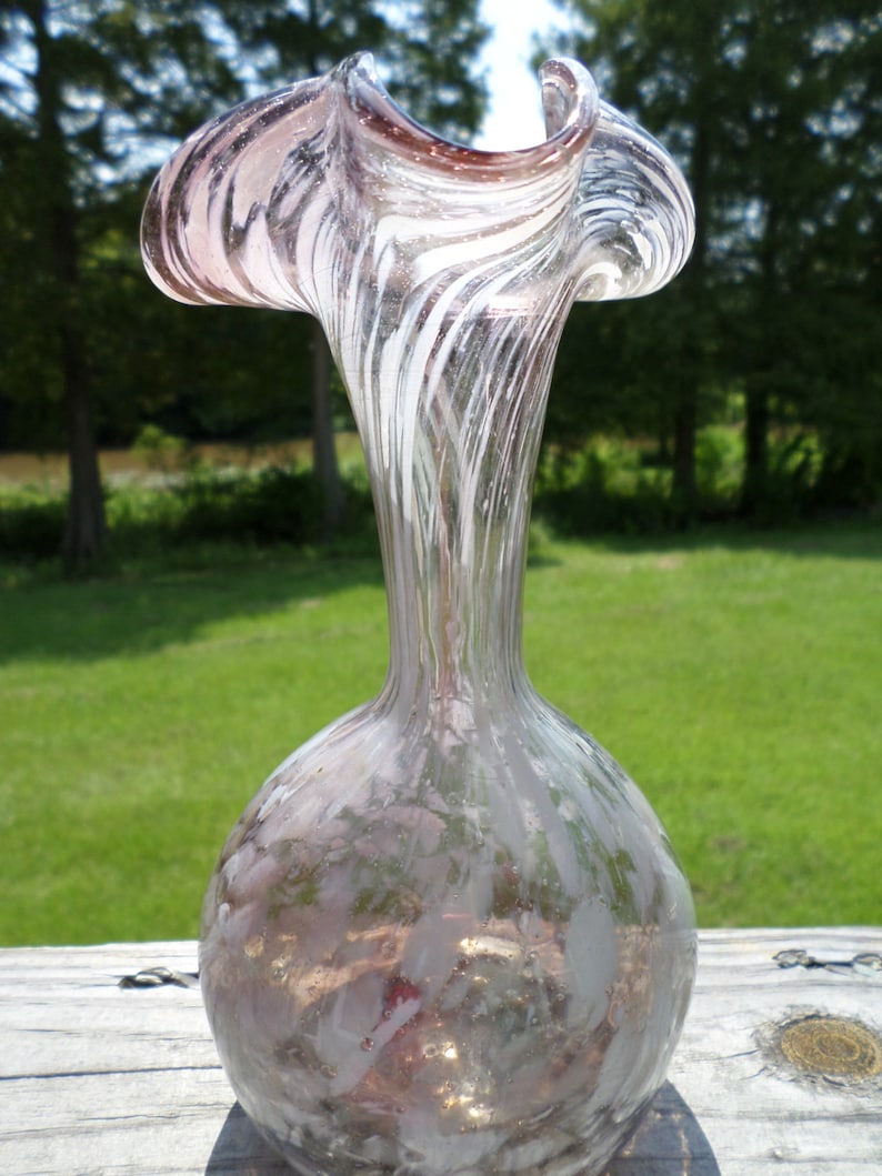 Vintage Hand Blown Glass Vase / Vase / Scalloped Top Murano Etsy