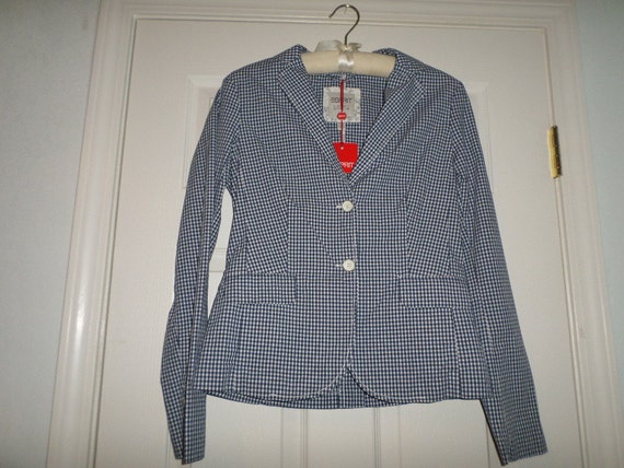 Vintage Jacket & Pant Suit Gingham Crop Pants Blu