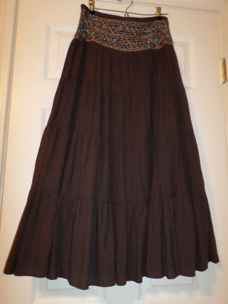 Vintage Boho Skirt Flared Beaded Sequins Lined Long Maxi | Etsy