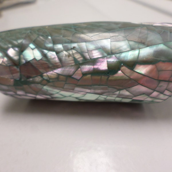 Cuff Ring Long Wide Mother of Pearl 2 1/2" Size 9 Mod Rad Long Cool Pretty Irredesent