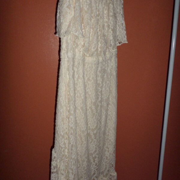 Vintage 80s Lace Dress M Asymmetrical Bustier Tiered / Large / Dress / Wedding Lace / boho / Bohemian / Hippie   100% Cotton