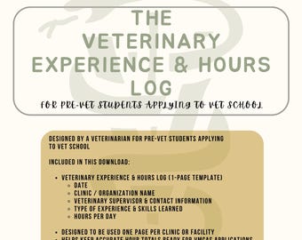 Tierärzliche Erfahrung & Stundenbuch | Pre-Vet Student Printable + Digitales Log