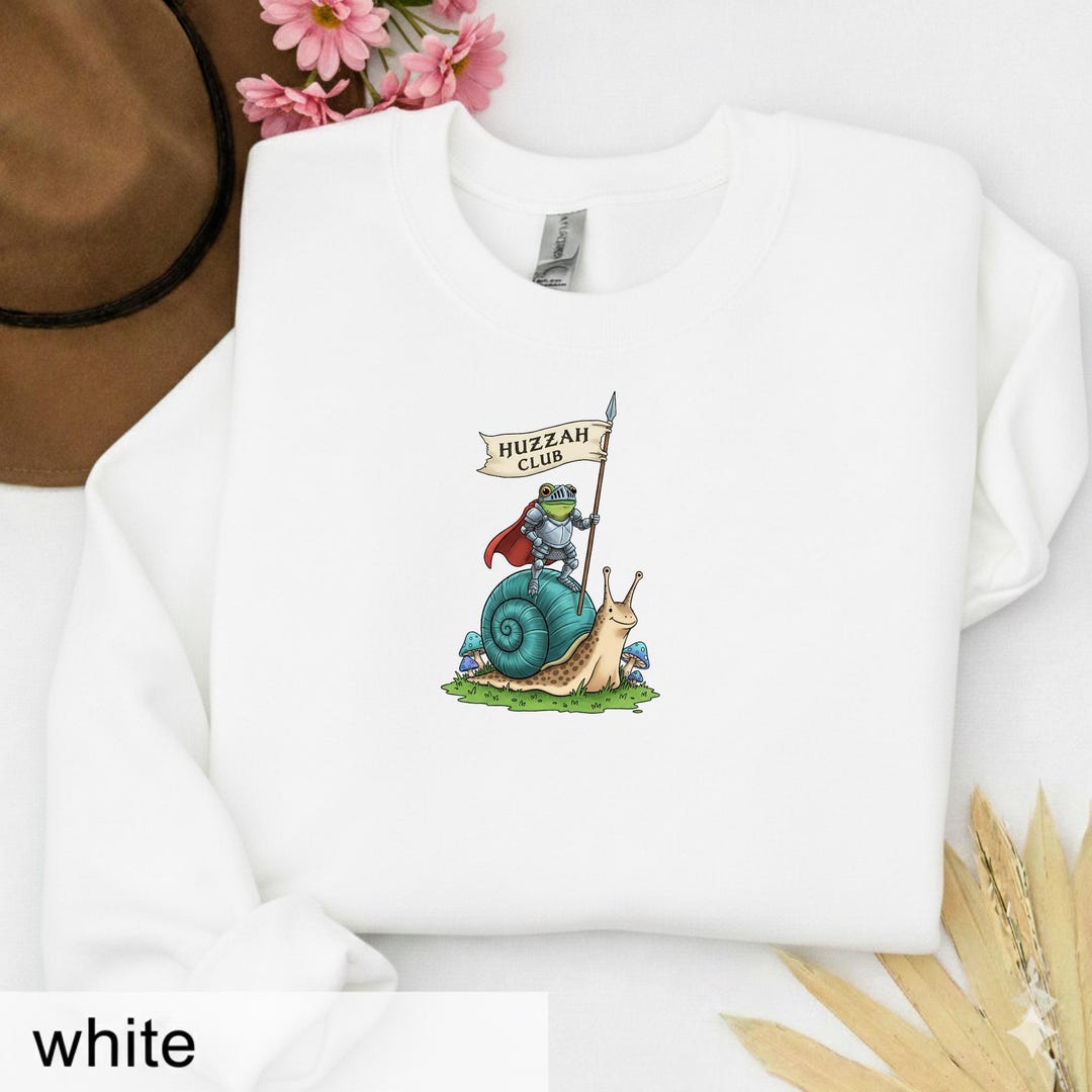 Funny Frog Knight Riding Snail Sweatshirt – Medieval Whimsical Art ...