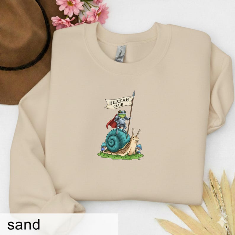 Funny Frog Knight Riding Snail Sweatshirt – Medieval Whimsical Art ...