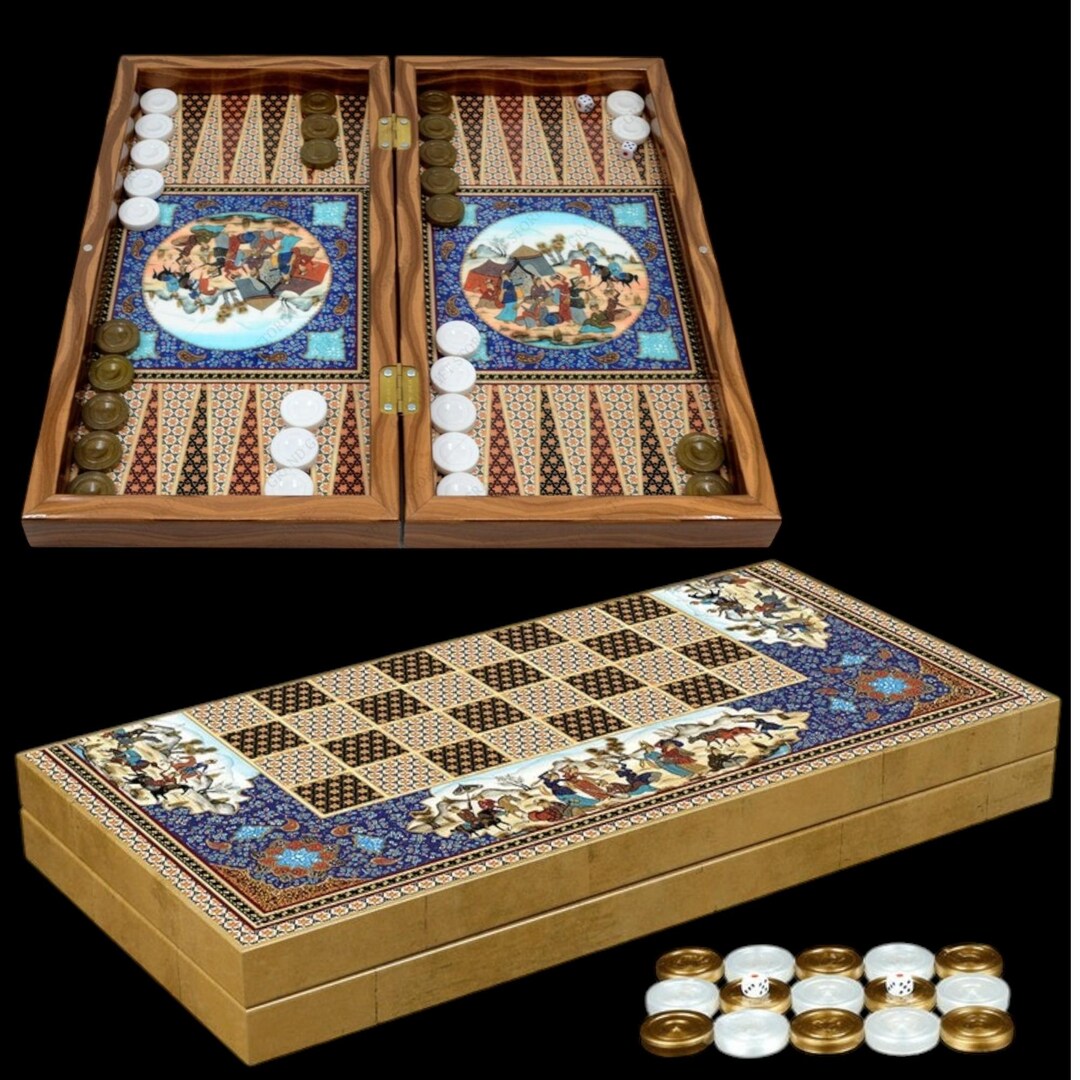 Khatam Inlay Backgammon Board – 19.6” Luxury Persian Wooden Folding Set ...