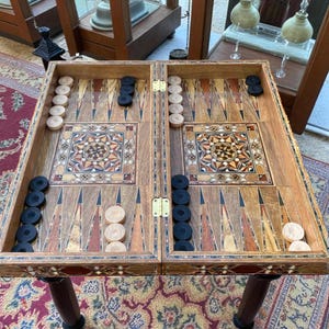 Anpassat namn Backgammon schackspel handgjort massivt trä mosaik inlägg XL 20 tum