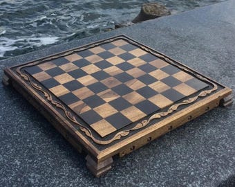 Tablero de ajedrez vintage hecho a mano en madera de nogal / Tablero de ajedrez de madera maciza de 16 pulgadas.