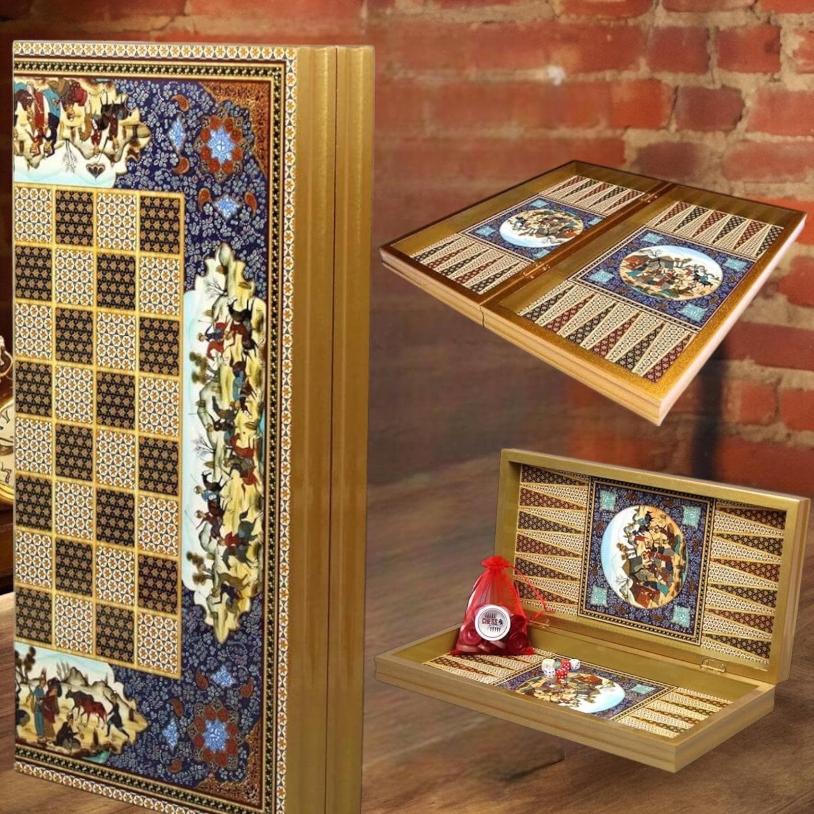 Luxury Persian Backgammon Set – Khatam Inlay Wooden Folding Board