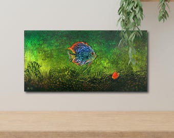 Original Canvas Oil Painting Vibrant Ocean Fish Aquarium Wall Art Blue Sea  Painting Boho Wall Decor Gallery Quality Art Sea Life Hand Made