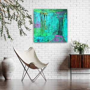 Abstract Painting Original Abstract Art Turquoise Canvas Art Acrylic Painting Canvas Painting Modern Art Original Artwork Abstract Wall Art image 8