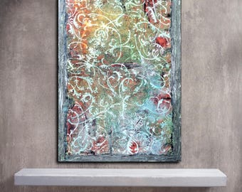 Original Painting on Canvas Earthy Colors Abstract Art  36''x24'' Acrylic on Canvas Rustic Painting Redish Green Tones Ornamental Wall Decor