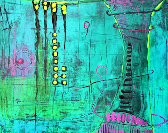 Abstract Original Painting 36x36 inches Art Turquoise Canvas Art Acrylic Painting Canvas Painting Modern Art Wall Art. Made to Order