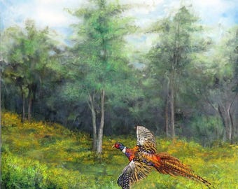 Large Original Landscape Painting Canvas Painting Nature Painting Acrylic Oil Original Artwork Tree Painting Fine Art Flying Pheasant Bird