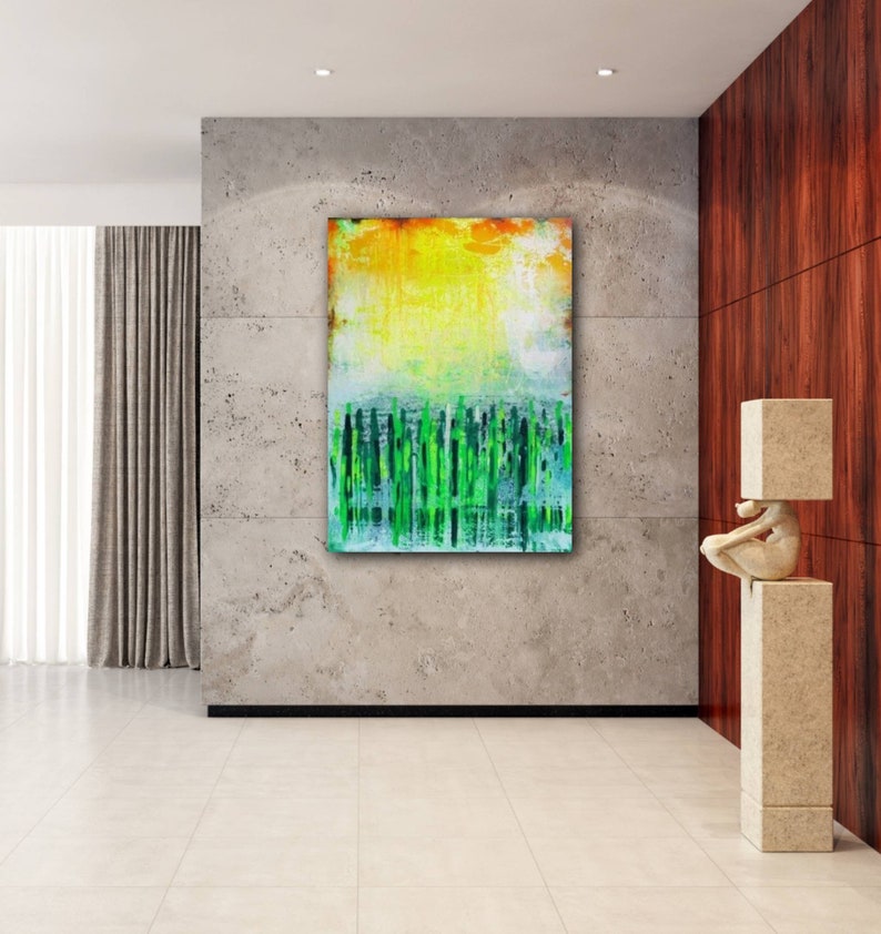Extra Large Scale Canvas Original Abstract Painting 48x36 Yellow Green