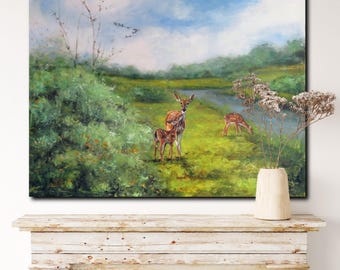 Large Original Landscape Painting Canvas Painting Nature Painting Wall Art Acrylic Oil Original Artwork Deer Painting Fine Art Deer art