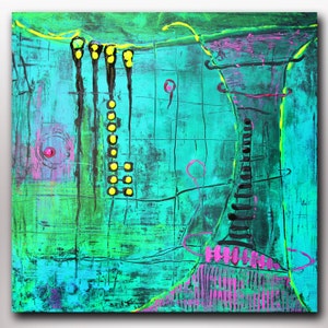 Abstract Painting Original Abstract Art Turquoise Canvas Art Acrylic Painting Canvas Painting Modern Art Original Artwork Abstract Wall Art image 2